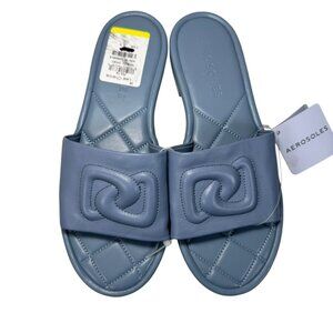 Aerosoles Blue Quilted Slide Sandals NWT Size 8.5 Comfort Flat Puffy Logo